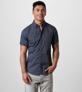 Blue Dotted Button Up